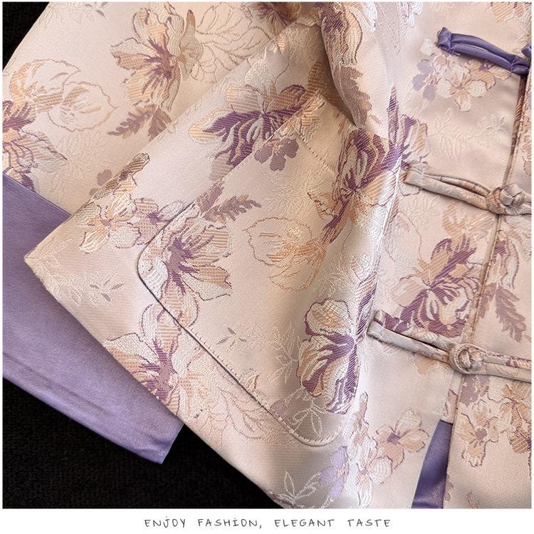 Silk Anti-Aging Plus Size Spring Jacket for Middle-Aged Women - Chinese Old Money Jacquard Style