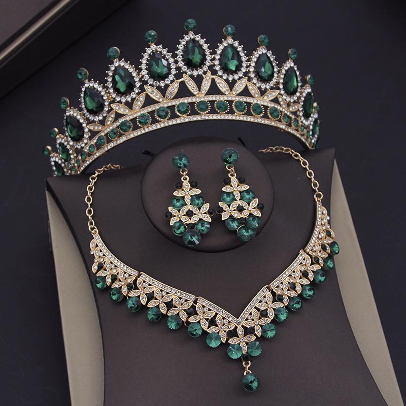 Baroque Blue Crystal Bridal Jewelry Sets for Women Tiaras Crown Earrings Necklace Sets Bride Wedding Dress Dubai Jewelry Set