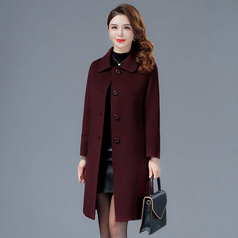 Jujube Red Double-Sided Wool Blend Coat - Women's Mid-Length Slim Fit for Autumn and Winter