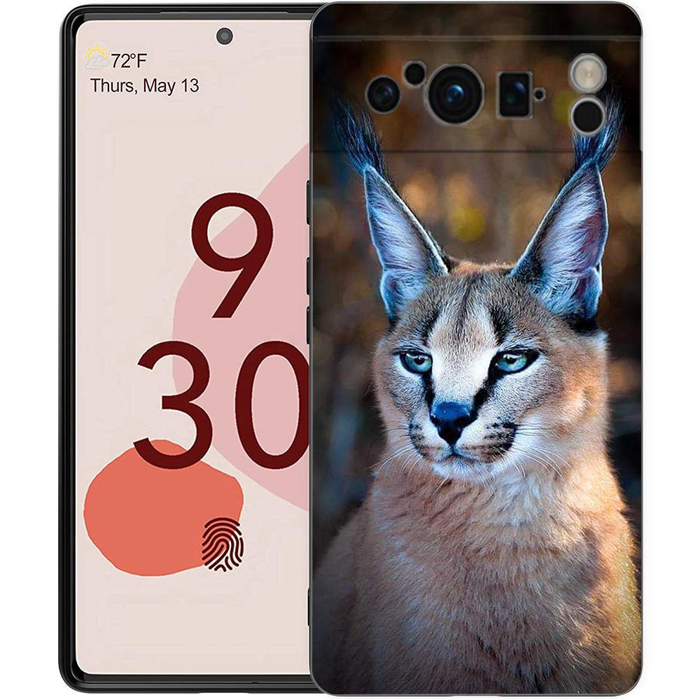 

Luxury Phone Case For Google Pixel 10 9 8 9A 8A 7 7A 6 Pro XL 6A 5G Black Soft Back TPU Cover African Lynx Caracal Cat Pixel 9A