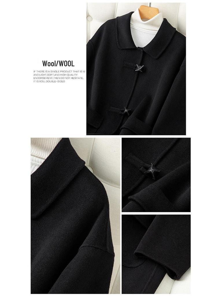 New Autumn/Winter Double-Faced 100% Wool Coat with Peter Pan Collar - Mid-Length, Loose Fit, Fashionable Temperament Overcoat