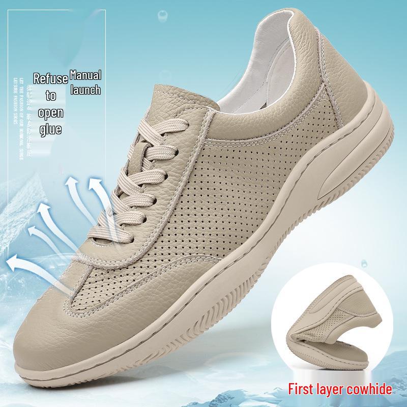 Chaussures Décontractées Respirantes en Cuir de Vache pour Homme Printemps 2025 - Design en Cuir Véritable Souple