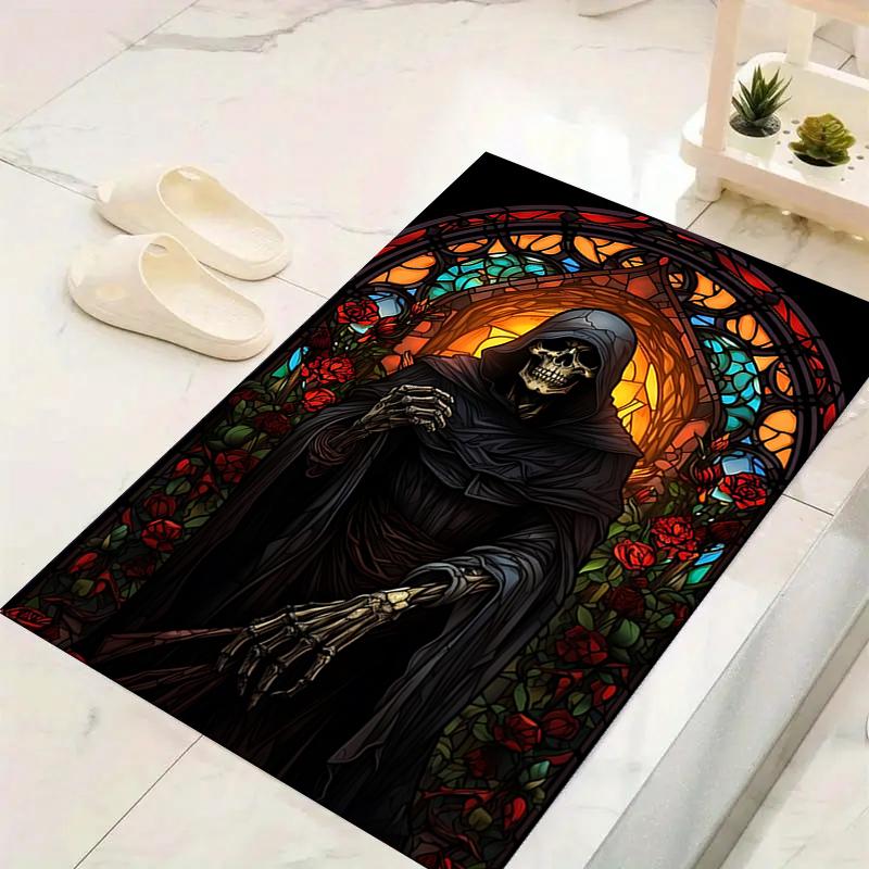 1Pc Gothic Glass Reaper Rug, Office Carpet Indoor Outdoor Doormat, Non-Slip, Comfortable, Living, Christmas Halloween, Xmas Gift G13
