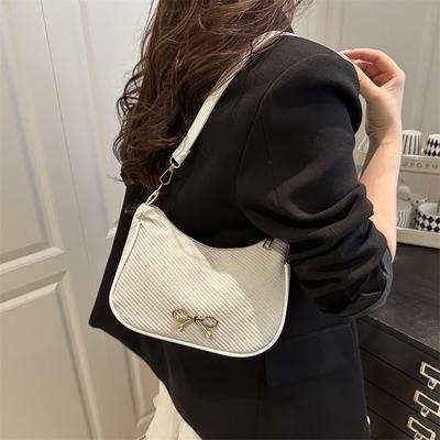 Stylish New Solid Color Bow Design Lightweight Casual Underarm Women's Shoulder Bag