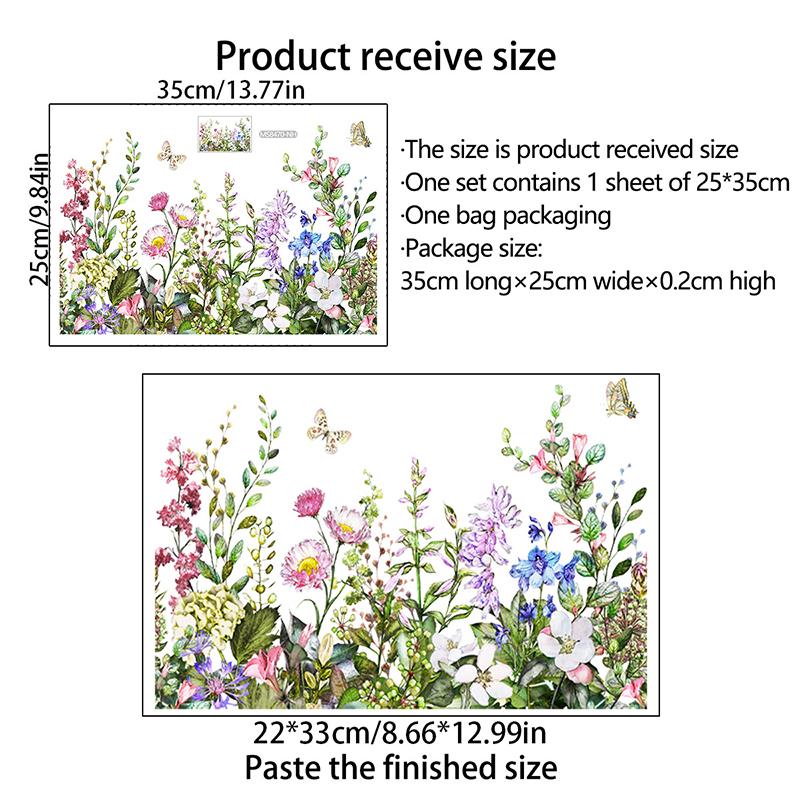 Various Green Plants Flowers Butterfly Wall Sticker Bathroom Toilet Decor Decals Living Room Cabinet Home Decoration Self Adhesi
