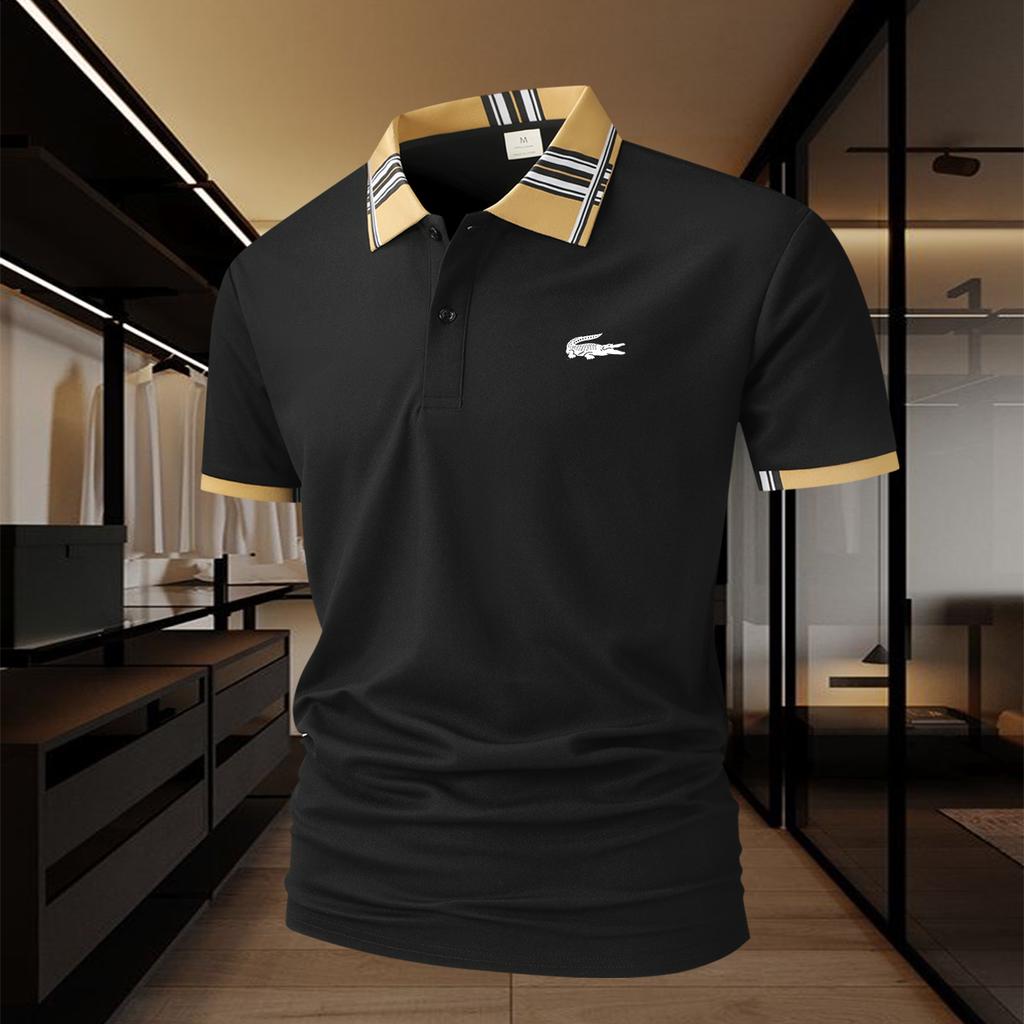 Herren Casual Kurzarm-Poloshirt, mit einem 2-Knopf-Karokragen in Kontrastfarben, feuchtigkeitsableitend und für eine Vielzahl von Anlässen geeignet