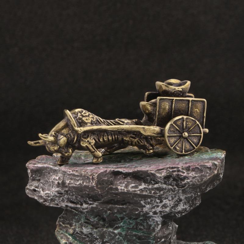 

1 шт. Ретро Орнамент Бык Тянет Транспорт Фигурки Чистая Медь Китайское Народное Фэн-шуй Ремесла Украшение Дома