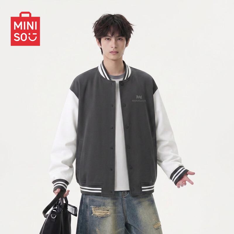 MINISO Men's American-Style Color-Block Baseball Collar Cardigan