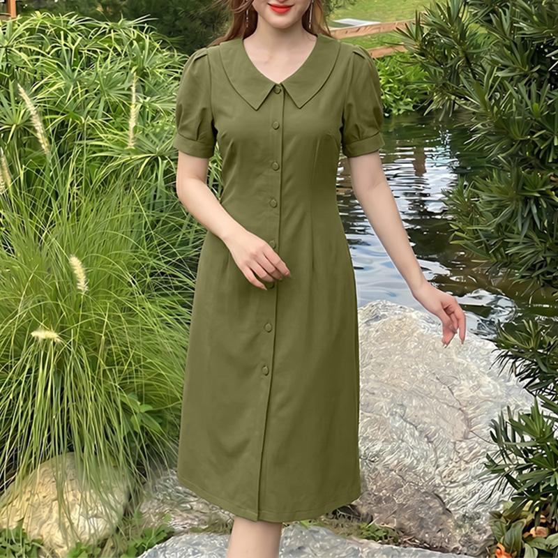 ZANZEA Women Casual V-Neck Solid Color Summer Short Sleeve Dress