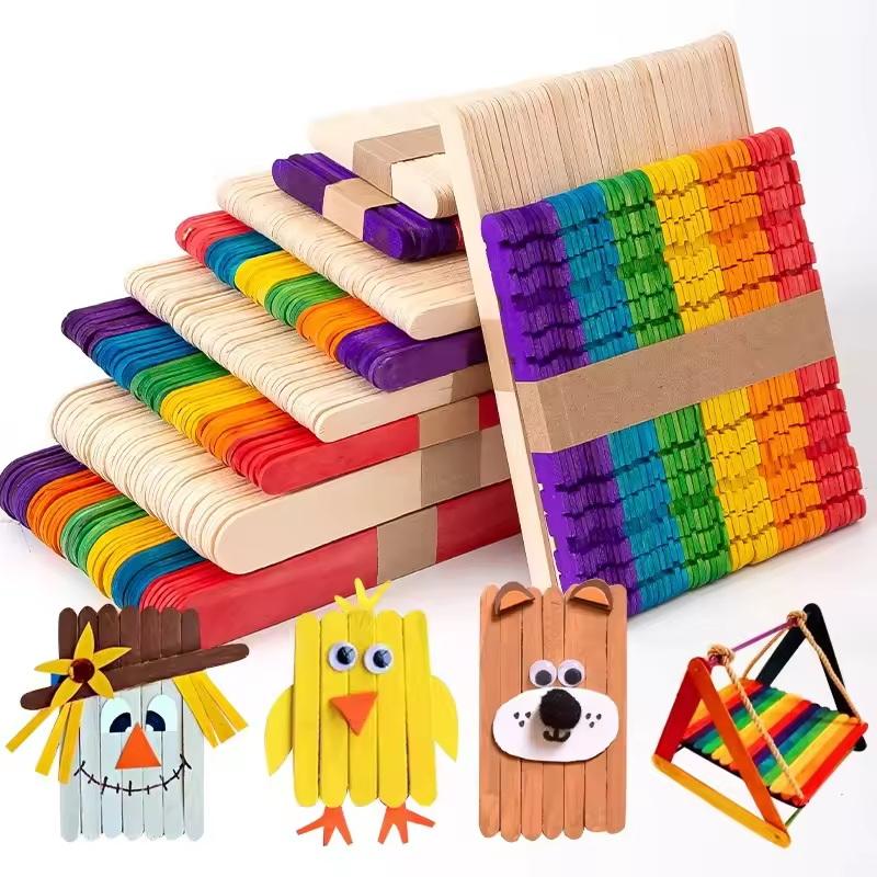 100Pcs Wooden Chip Natural Handicraft Material Ice Cream Sticks For Children'S Diy Handmade Wood Strip Party Creative Supplies