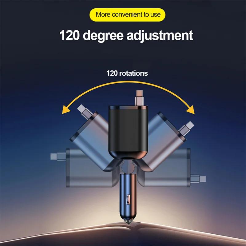 6-in-1 einziehbarer Auto-USB-Handy-Ladegerät 200W max Zigarettenanzünder-Adapter PD30W QC3.0 Schnellladeadapter für 12V-24V Autos