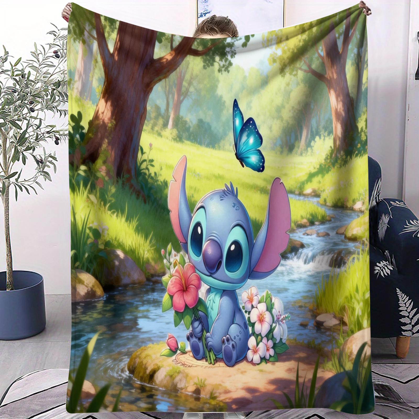 

Stitch Flower Themed Series Cute Cartoon Print Fleece Blanket for Adult Quality Soft Universal Blanket for Travel Office Home 75x100cm (30x40inch)