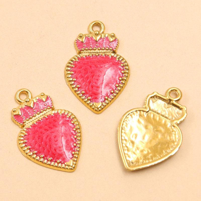 17x26mm Gold & Enamel Stainless Steel Crown Heart Pendants - 4 Colors for Retro Necklace/Bracelet Charms