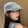 Washed Denim Forward Hat Women's Spring and Autumn Retro Face Small Beret Wearing a Big Head Circumference Hat Original Style