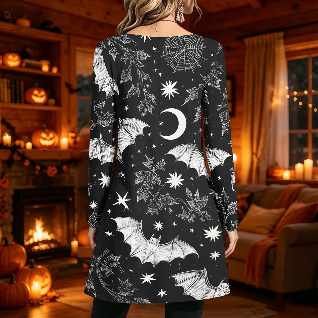 Women's Fashion Casual Printed Long Sleeve Round Neck Dress