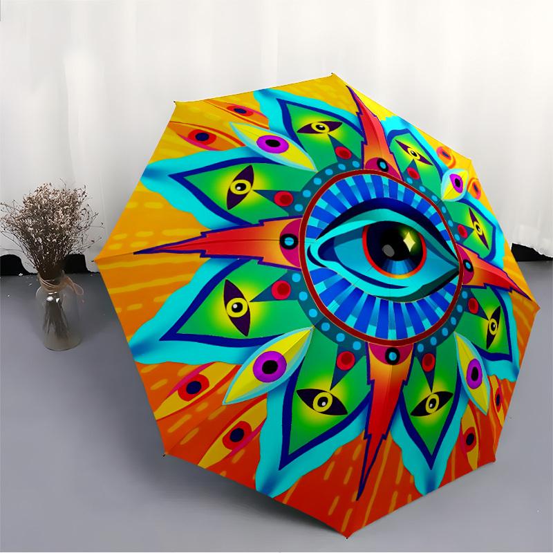 1pc Mystic Eye MandalaAutomatic Folding Umbrella, Portable & Foldable Design with 8 Ribs, Casual Outdoor Accessory yy250804155