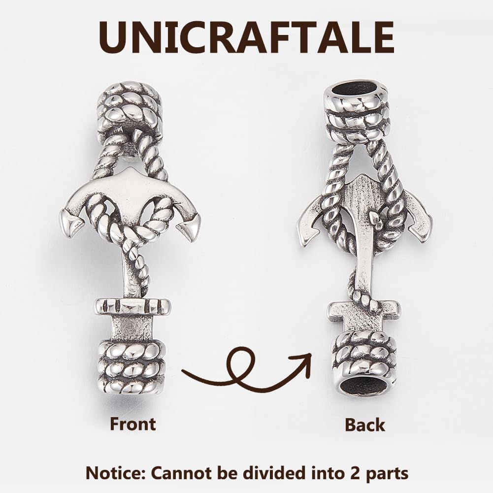 UNICRAFTALE 4 Sets Rope & Anchor Toggle Clasps 304 Stainless Steel Round Toggle Connectors Antique Silver IQ Toggle Clasps & Tbar Clasps for DIY