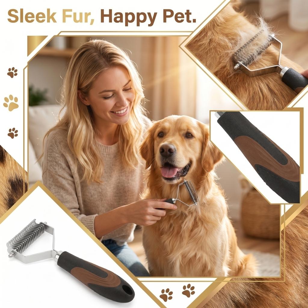 Pet Grooming Brush Hair Removal Comb for Shedding and Cleaning with Durable Handle and Fine Bristles Suitable for Various Pet Fur Types