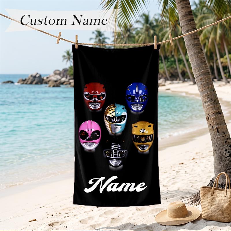 Mighty Morphin Power Rangers Custom Name Printed Beach Towel Personalized Soft Towel For Swimming Beach Travel