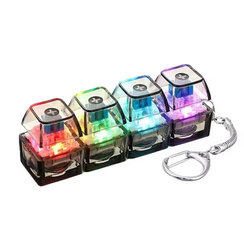 Creative 4 Keyboard Pendant Fidget Toy Office Stress Reliever Click Sound LED Light Transparent Design Keychain Finger Button
