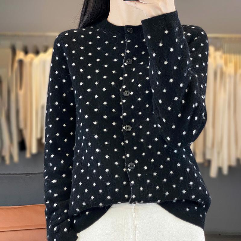 Dames Cardigan met Lange Mouwen van Wol – Knopen Rond Hals voor Herfst/Winter