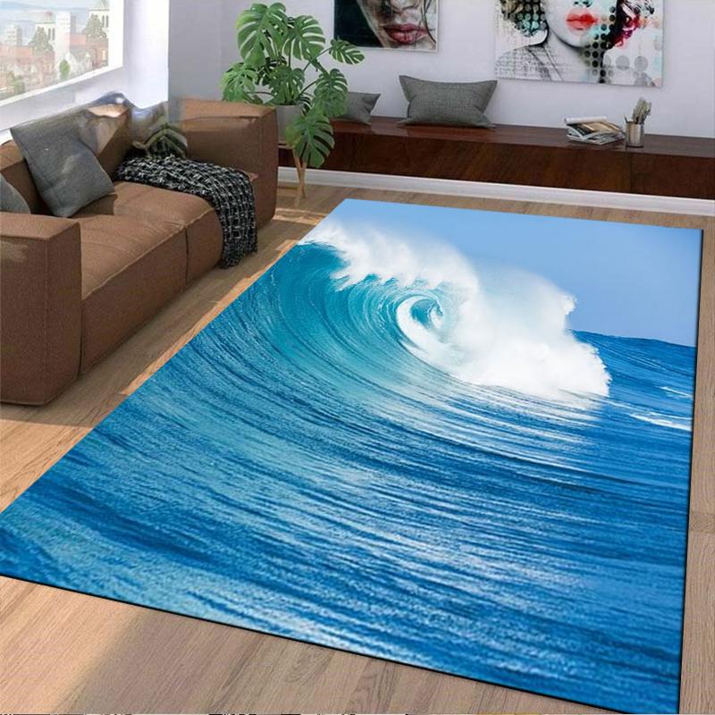 Ocean Wave Carpet with Blue and White Sea Pattern Decorative Rug Suitable for Use As an Anti-slip for Living Room Bedroom Sofas