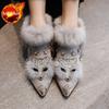 Fashion Booties Rhinestone Gray Furry Female Short Shoes Elegant With Medium Heels Designer Luxury Pu Fashion 2025 Women's Ankle Boots