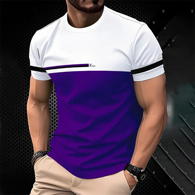 T-shirt Summer Outdoor Loose Breathable Round Neck T Shirts Stripe Design Print Men's Tee