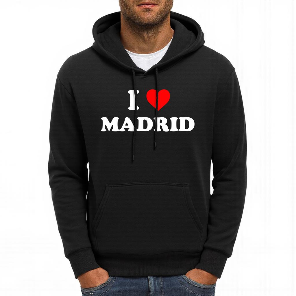 I Love Madrid Letter Printing Hoodies Male Autumn Casual Hoody Fleece Comfortable Pullover Pocket Oversized Mens Streetwear