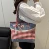 Yogodlns New Simple Style Women's Bag Retro Lattice Casual Plaid Underarm Bag Fashionable Sweet Bowknot Large Capacity Shoulder Totes