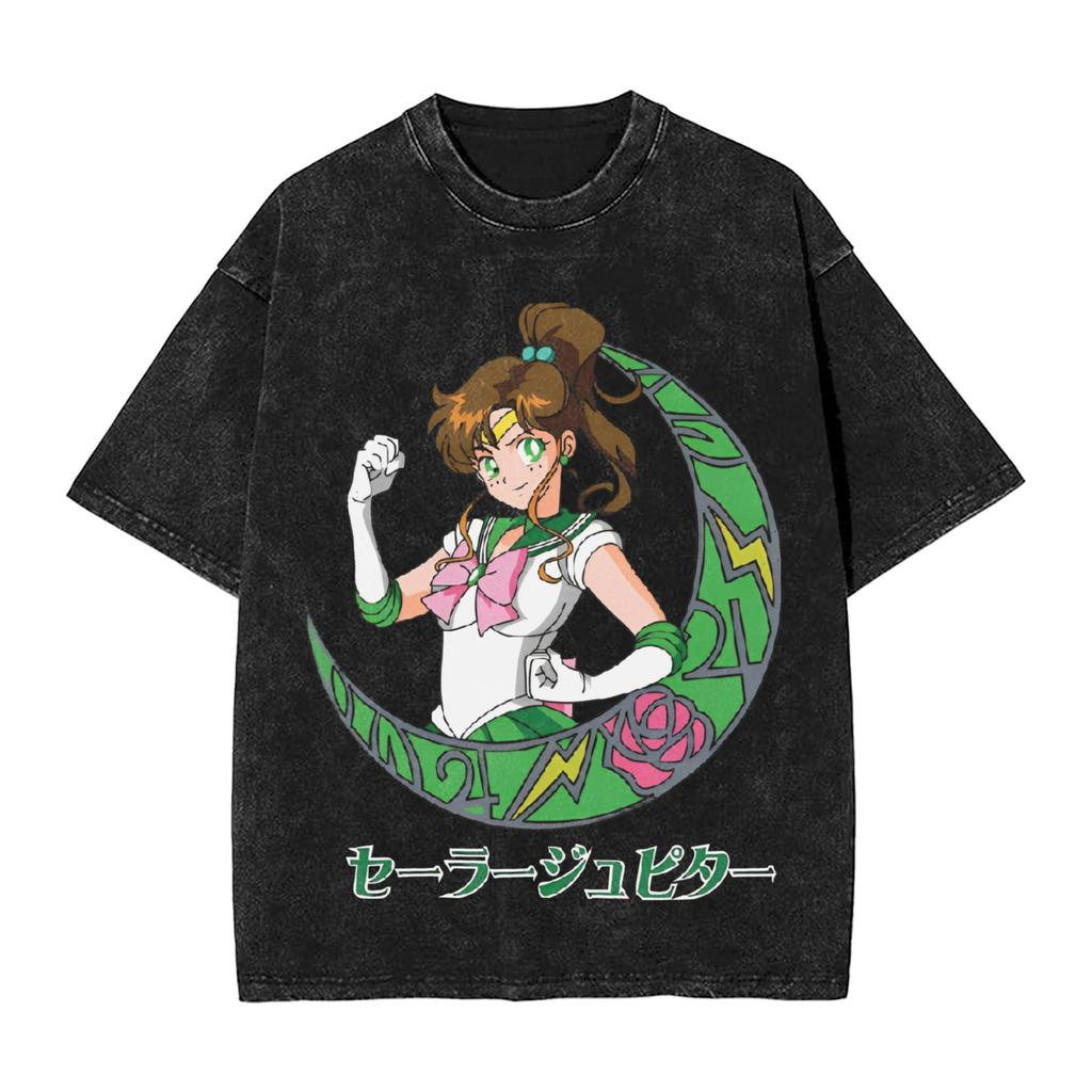 Sailor Moon Anime Printed Tshirt Mens and Womens Washed Tshirt High Quality Vintage Cotton Tshirt Harajuku YK Tops