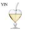 Herzförmiger Kelch mit Strohhalm Cocktailglas, 220 ml Klarer Strohhalm, Elegantes Professionelles Barkeeper Glaswaren Kaltgetränkebecher, Stilvolle Party-Trinkgläser