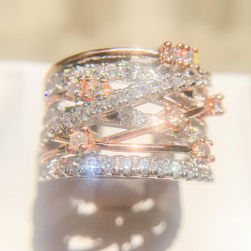 

Luxury High-End Seiko Micro-Inlaid Two-Color Ring, Imitation Diamond Wedding Ring Export Jewelry no. 10
