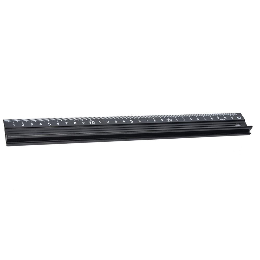 Aluminum Alloy Aluminum Cutting Ruler 30cm Black Safety Ruler with Guard with Rubber Strip Raised Grip Drafting Ruler