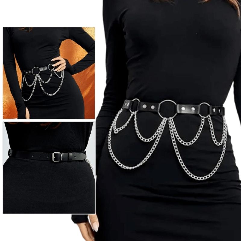 Punk Style Adjustable Wide Waist Chain Jewelry For Women Gothic Clothing Accessories Street Fashion Faux Leather Belt