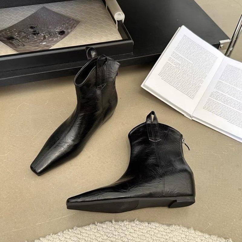 Xia women's new low tube wedge heel inner increase square head thin rear zipper fashion Xia women's new Martin short boots