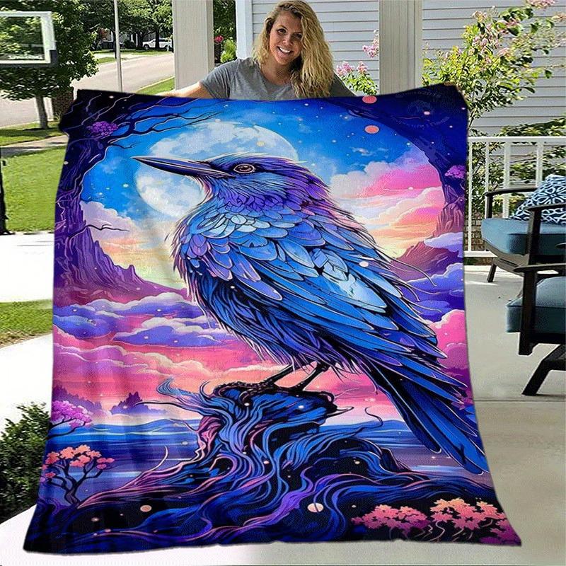 1pc Bird Printing Lightweight Flannel Blanket, Comfortable and Warm Blanket, for Camping Sofa Bed and Couch Office, Gift