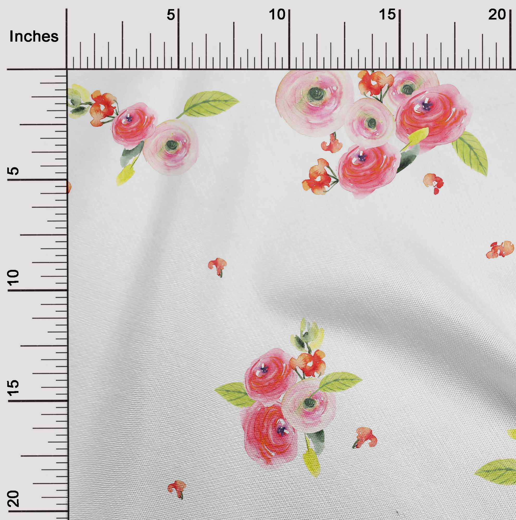 

OneOone Cotton Flex Fabric Leaves & Peach Floral Watercolor Print Тканина The Yard 40 дюймів 42 Inch - Viscose Chiffon білий
