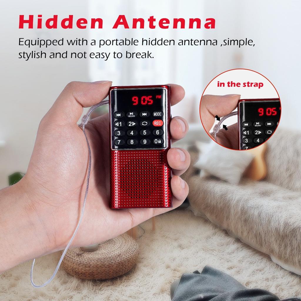 Mini Portable Pocket FM Radio Handheld MP3 Walkman with Recorder Rechargeable 500mAh Battery for Hiking Walking Camping