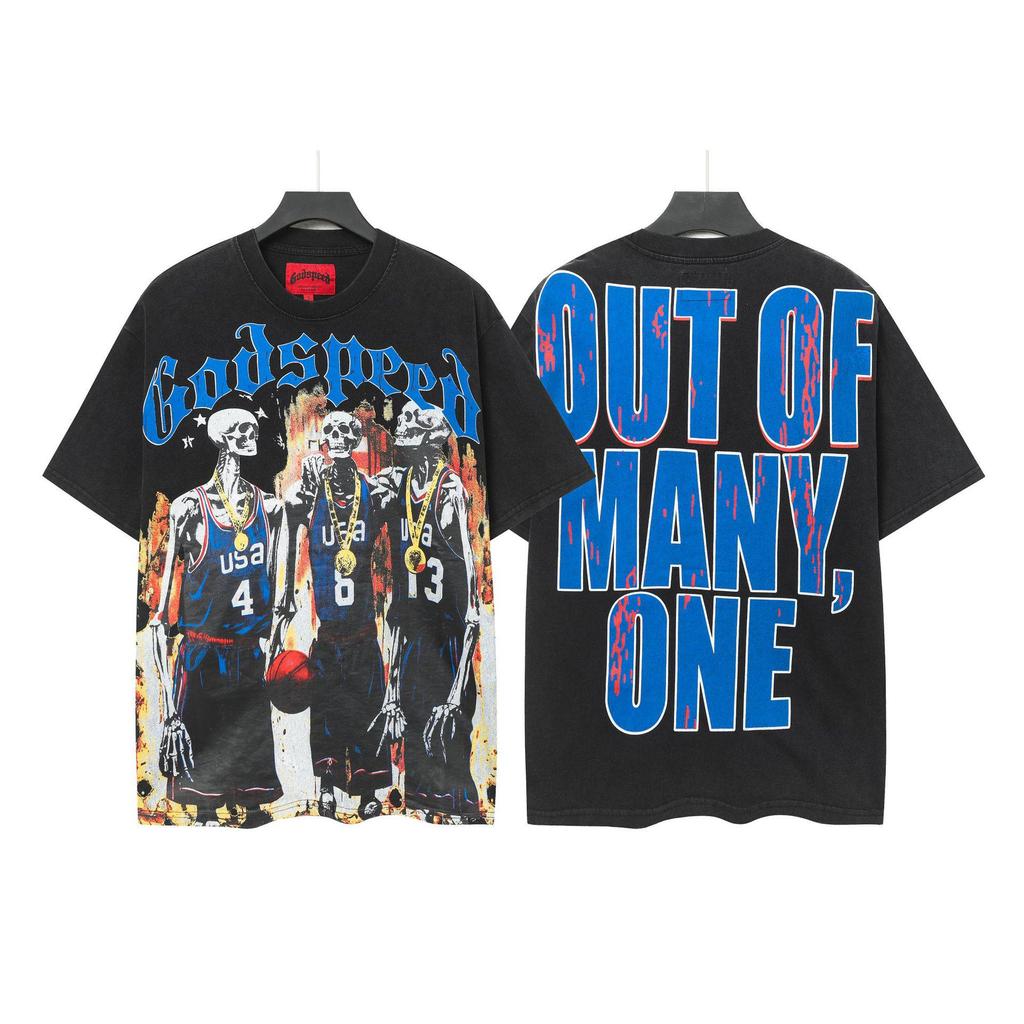 Maglietta da basket unisex con teschio e band rock: Nuova Tendenza Americana GODS Manica Corta