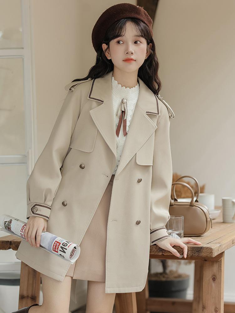

Petite Women s British Style Patchwork Trench Coat - Spring/Autumn Draped Outerwear S