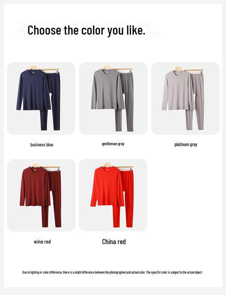 Men's Tencel Lyocell & Cotton Thermal Underwear Set: Antibacterial, Plus Velvet, Autumn Round Neck Top & Trousers