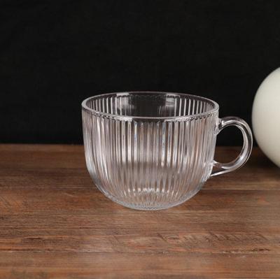 Nordic Double-Layer 450ml Stripe Glass Breakfast Cup with Handle