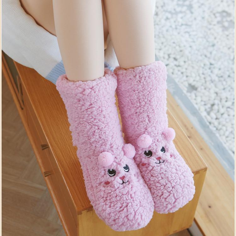 Dámské teplé jednobarevné podlahové ponožky Neklouzavé plyšové pletené korálové fleecové ponožky No Show Socks