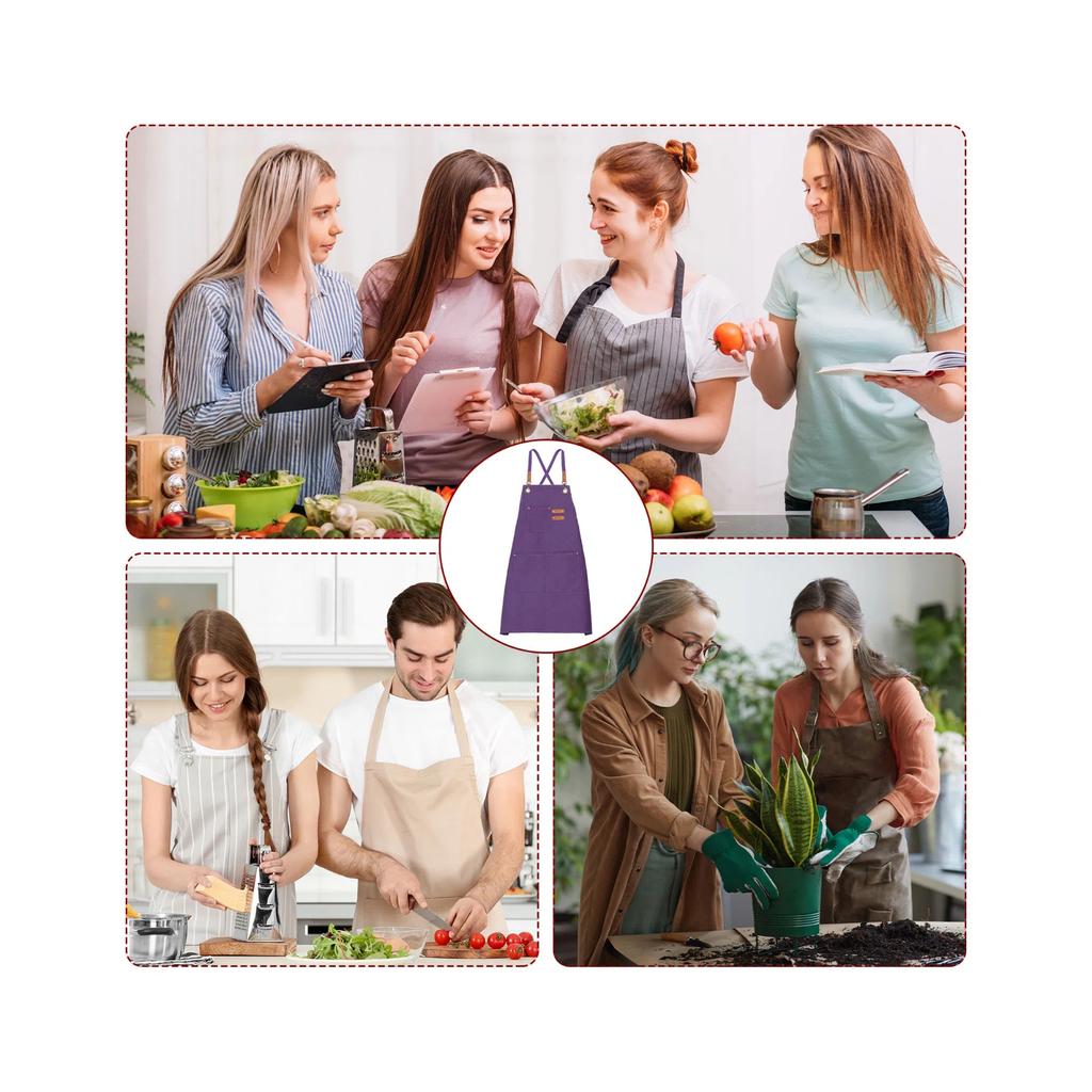 Canvas Chef Aprons 75x69cm Adjustable Strap Cross Back Kitchen Cooking Apron with 3 Pockets for Men Women Chef, Black