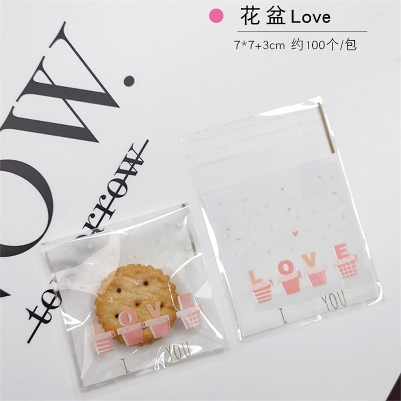 100 Pcs 7x7+3cm Plastic Cartoon Self-Adhesive Bag Bakery Packaging Cookie Snack Candy Bags For Wedding Party Gift