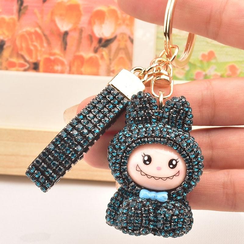 Internet Celebrity Labubu Keychain Creative Diamond Studded Labubu Doll Car Key Accessories Exquisite Women's Bag Pendant
