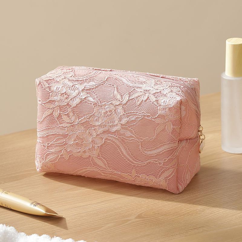 Lace Mesh Women's Makeup Bag Large Capacity Cosmetic and Jewelry Organizer Bag Zipper Square Portable Toiletry Bag
