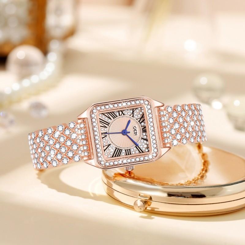 Classic Square Ladies Quartz Watch With Diamonds Waterproof For Fashion Enthusiasts