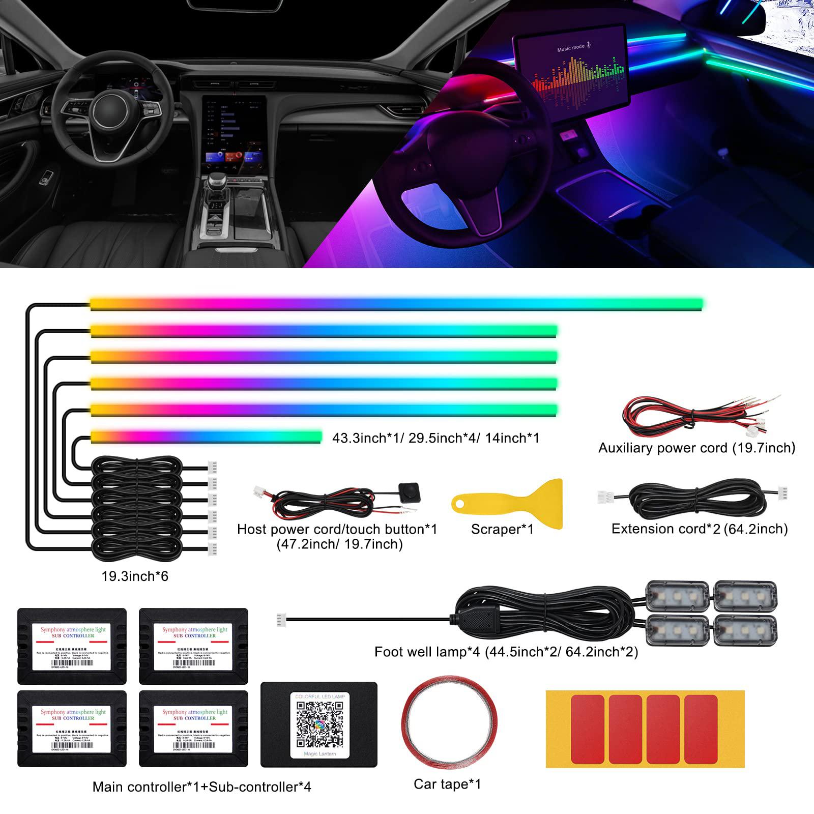 

Світлодіодна стрічка Dreamcolor Acrylic для салону автомобіля з APP 18 в 1 Неонова оптоволоконна стрічка для комплектів підсвічування салону автомобіля